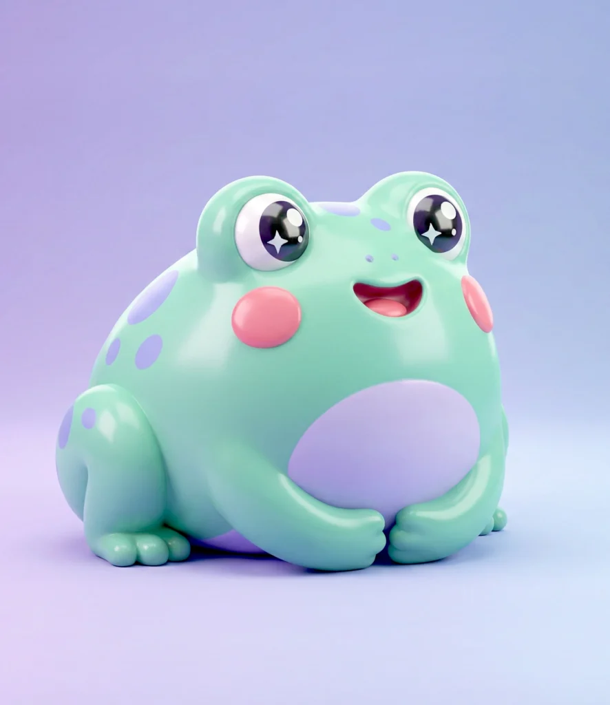 Cute 3D Render: Adorable Cartoon Frog with Pastel Colors (Free Prompt)