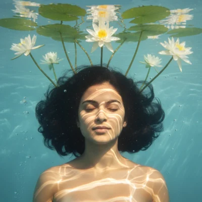 Underwater Portrait: Woman with Water Lilies (Prompt)