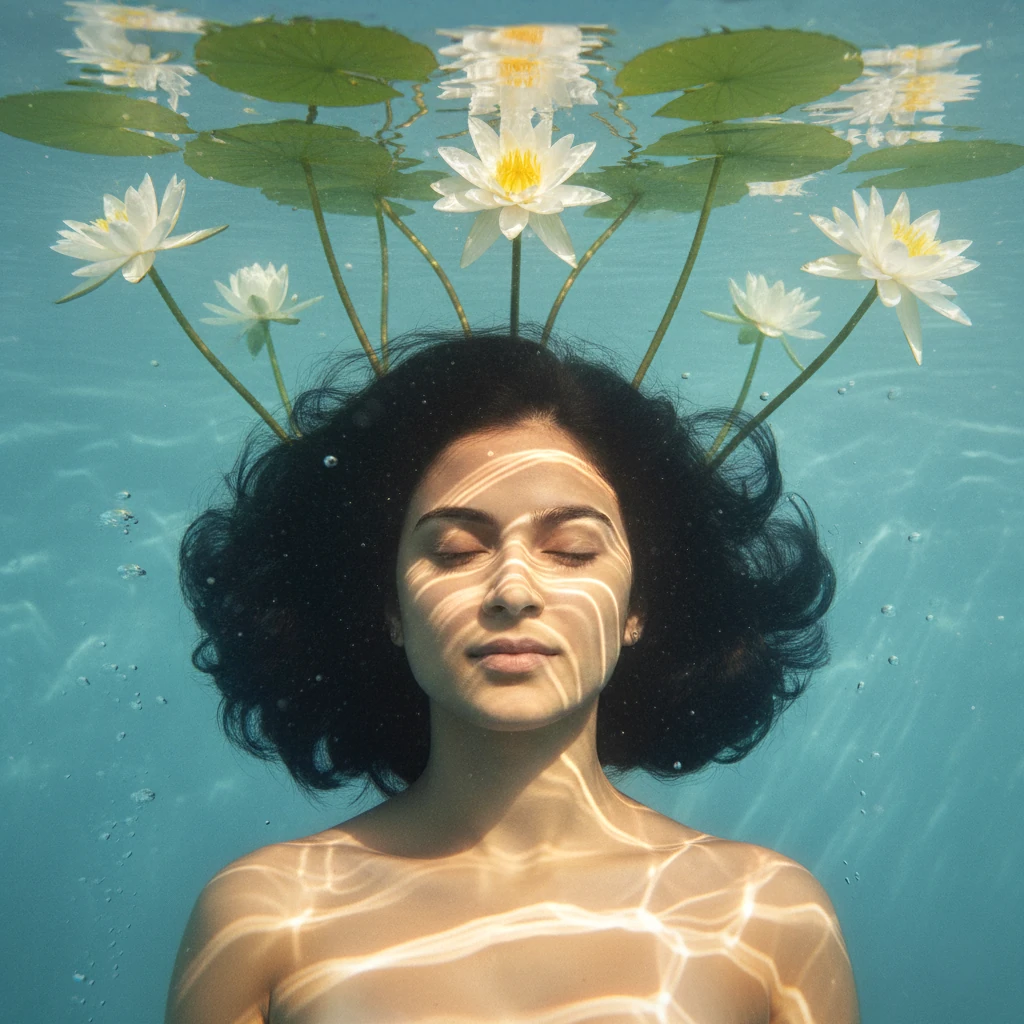 Underwater Portrait: Woman with Water Lilies (Prompt)