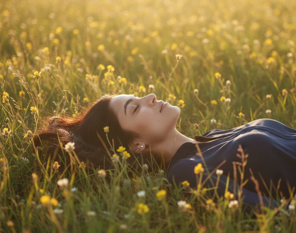 Serene Fine Art Portrait: Woman in Wild Grass with Rim Light (Prompt)