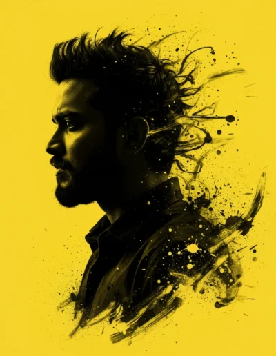 AI-generated image: Silhouetted Portrait: Yellow & Black Brushstroke Style (Image Prompt)