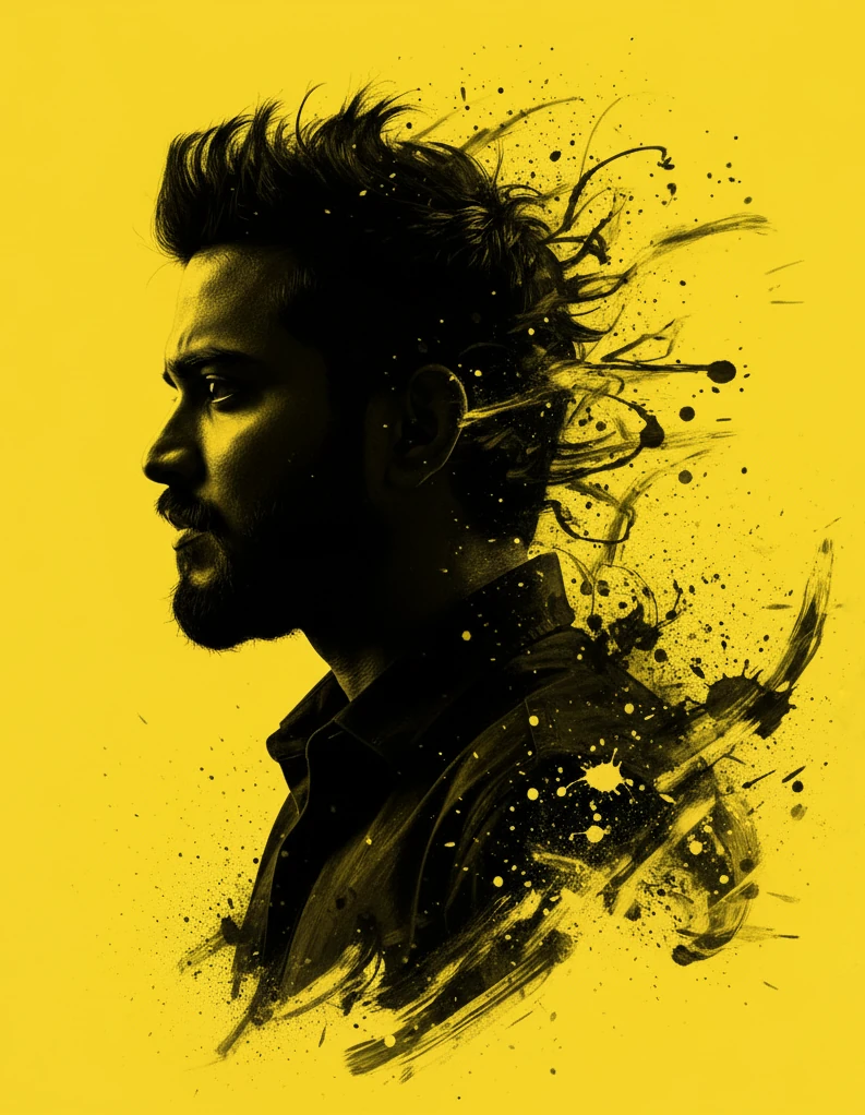 Silhouetted Portrait: Yellow & Black Brushstroke Style (Image Prompt)