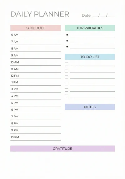 Printable Minimalist Daily Planner Template