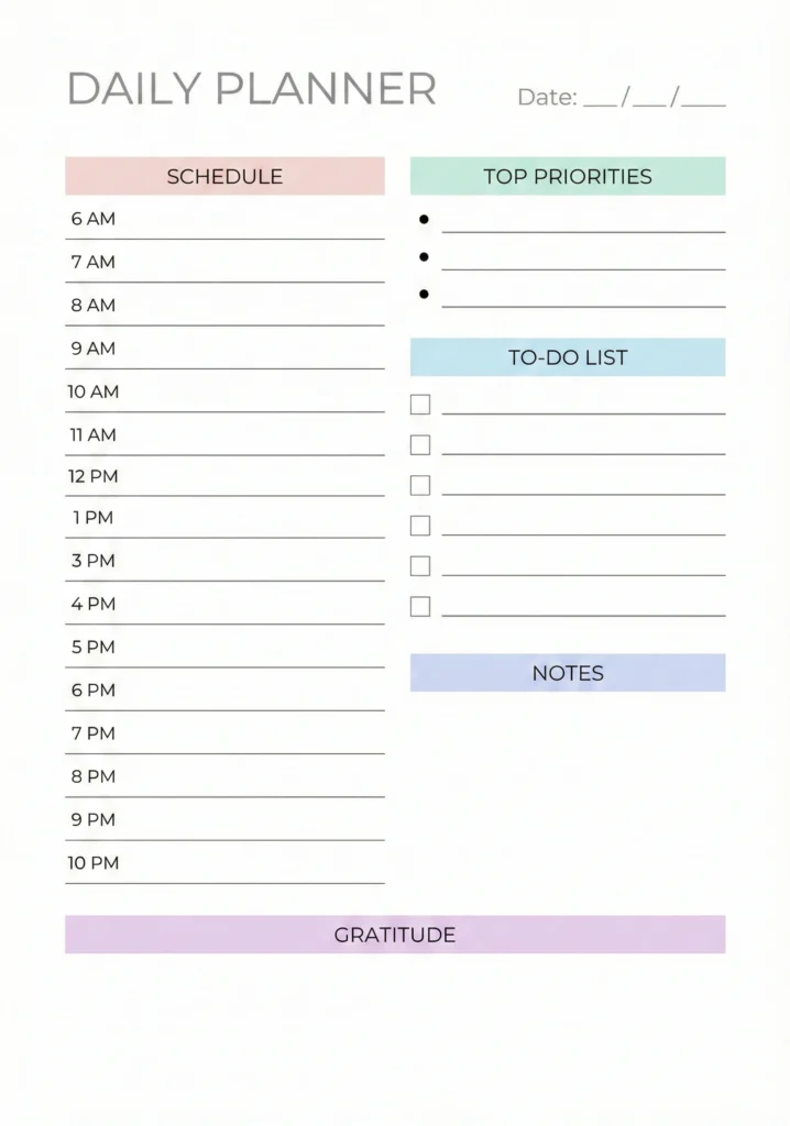 Printable Minimalist Daily Planner Template