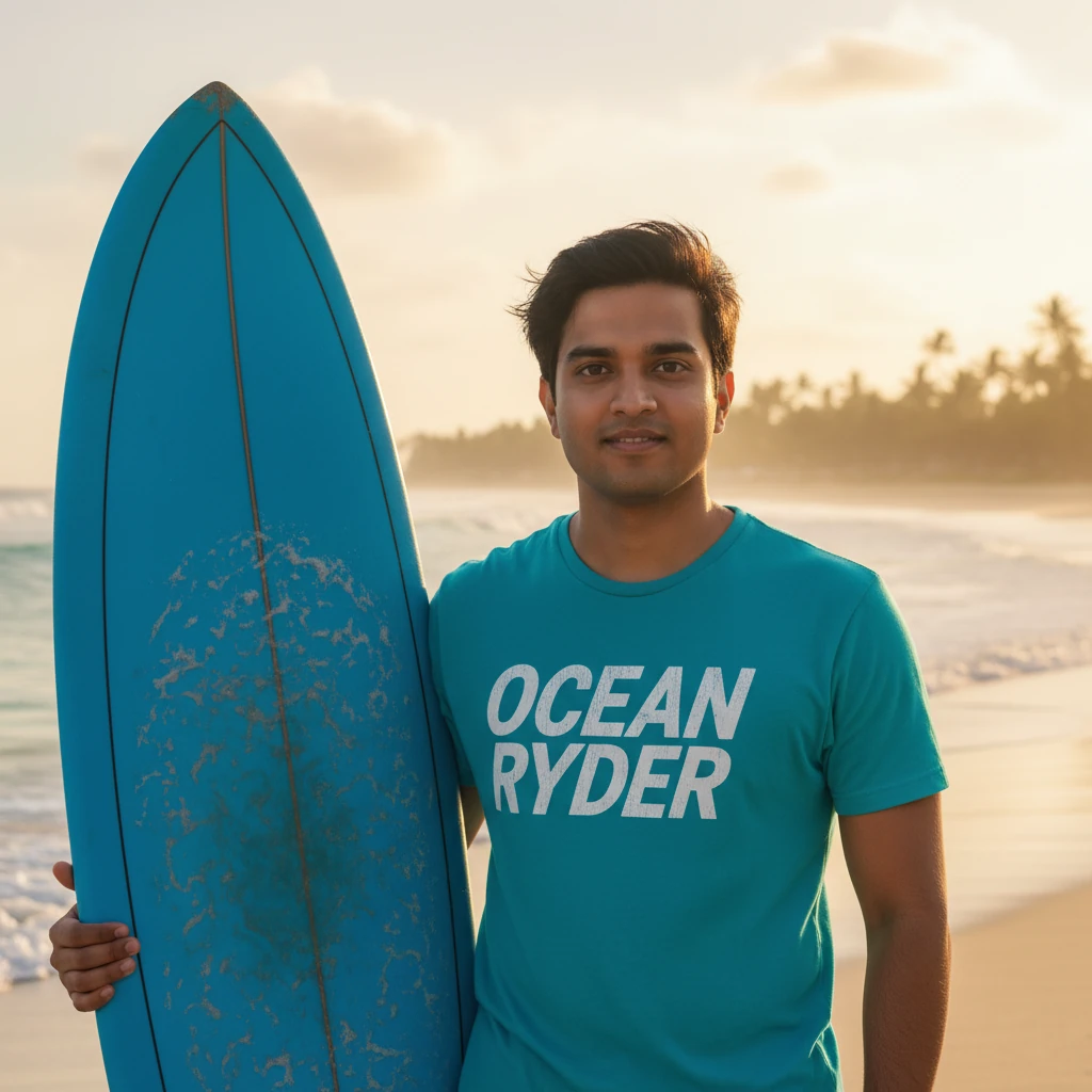 Hyperrealistic Golden Hour Surfer Portrait (Prompt)