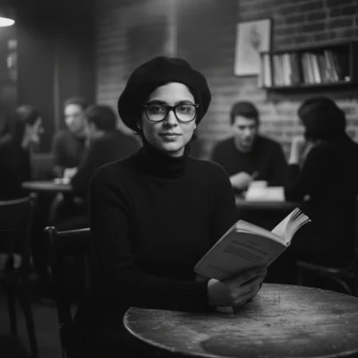 AI-generated image: Vintage Beatnik Portrait: B&W Coffeehouse Style (Prompt)
