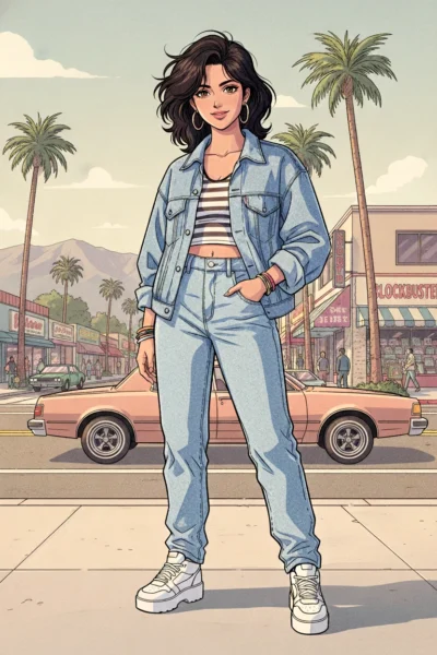 AI-generated image: 90s Anime Style Woman Illustration in Vintage Los Angeles