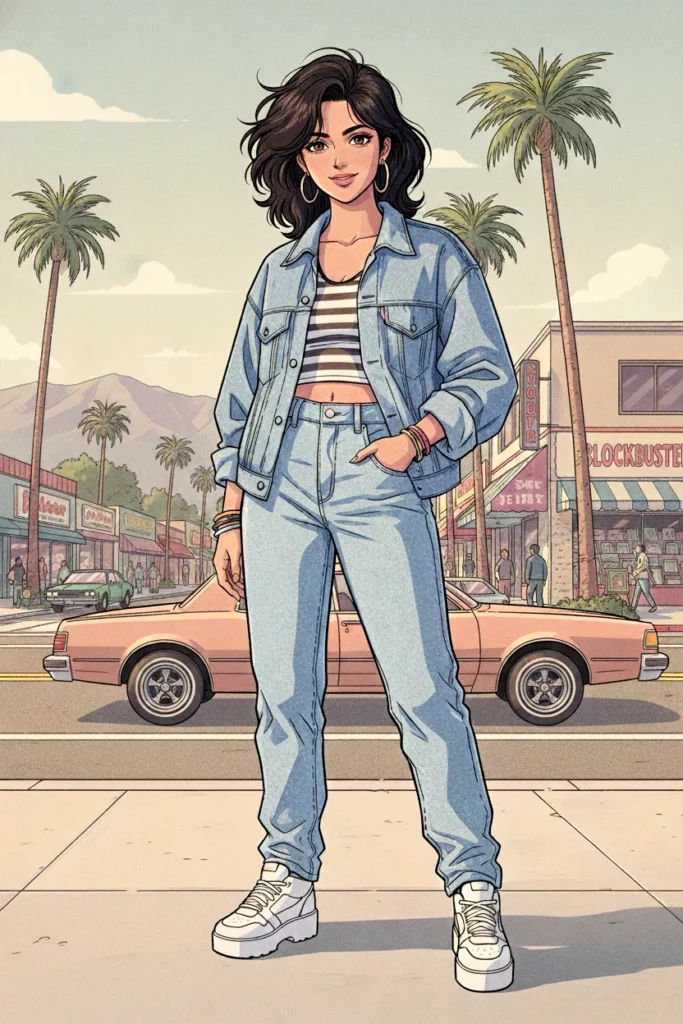 90s Anime Style Woman Illustration in Vintage Los Angeles