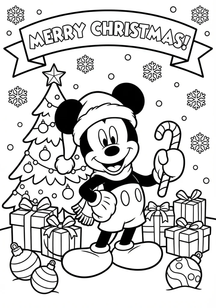 🎄 Festive Mickey Mouse Christmas Coloring Page