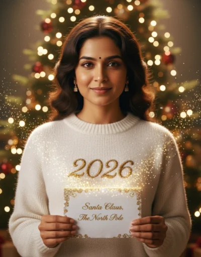 Cinematic Christmas Portrait: Personalized 2026 Santa Letter Scene (Gemini Prompt)
