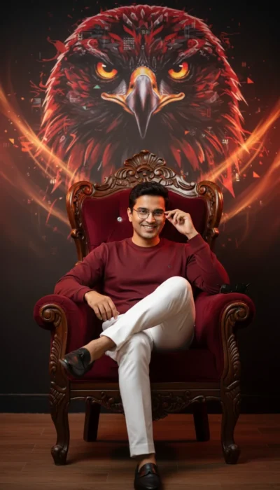 Cinematic Portrait with Artistic Eagle Backdrop (Gemini Prompt)