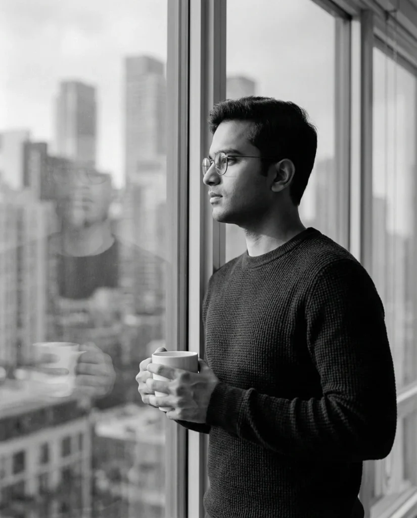 Contemplative Man Gazing at City Skyline (Gemini Prompt)