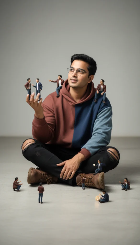 Creative Surreal Portrait of a Man with Miniature Clones