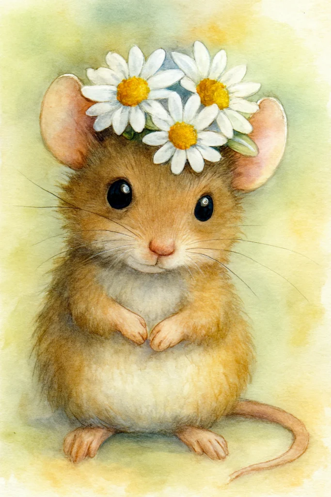 Cute Mouse With Daisy Flower Crown Illustration