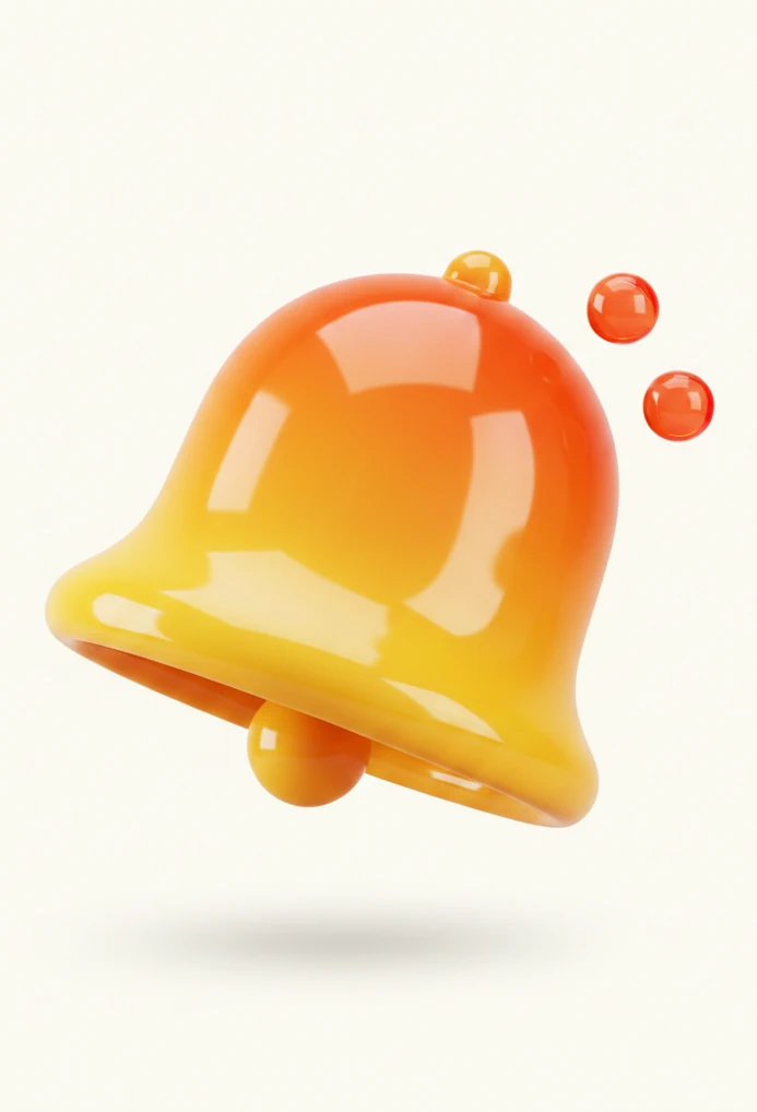 3D Glossy Ceramic Notification Bell Icon (Mobile Design Asset)