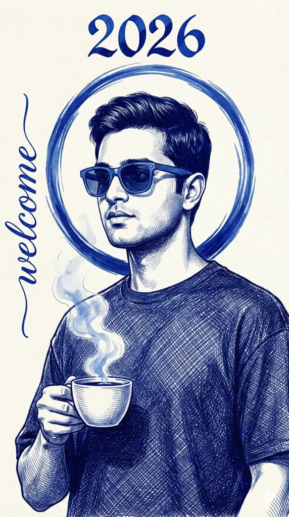 Hand-Drawn Portrait: Blue Fountain Pen Ink & Calligraphy (Gemini Prompt)
