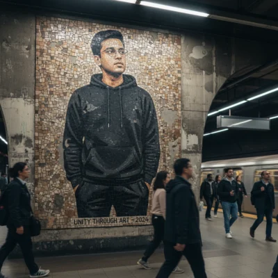 AI-generated image: Hyper-Realistic Mosaic Subway Mural Portrait (Gemini Prompt)