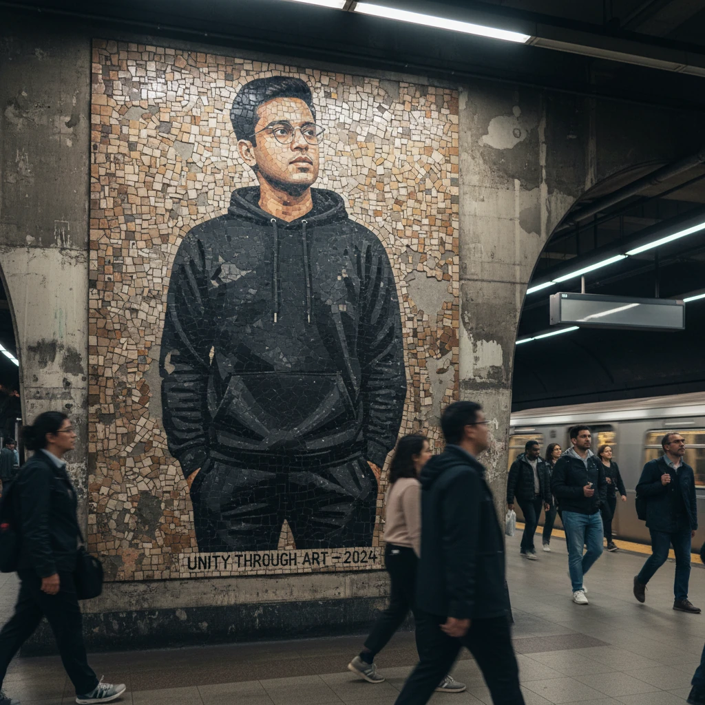 Hyper-Realistic Mosaic Subway Mural Portrait (Gemini Prompt)