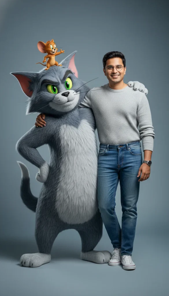 Hyper-Realistic Tom and Jerry Portrait With You (Gemini Prompt)