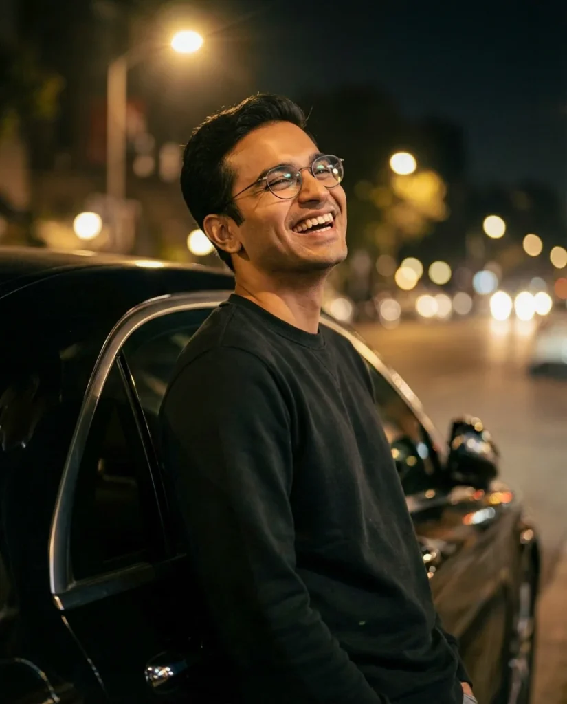 Joyful Man Leaning on Luxury Car (Gemini Prompt)