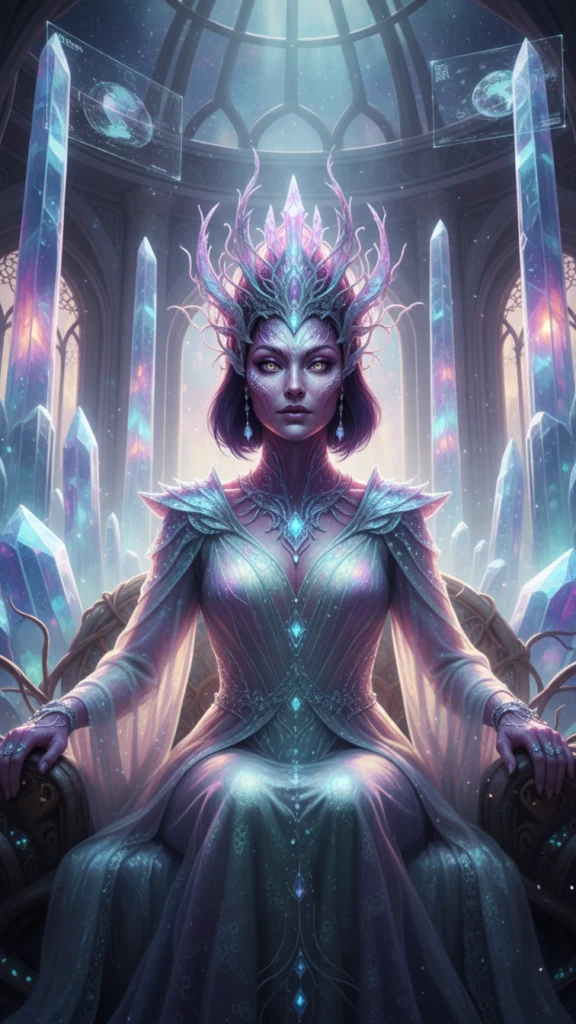 Otherworldly Alien Empress Portrait in Bioluminescent Palace (Prompt)