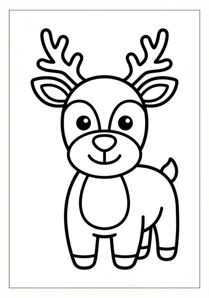 Simple & Friendly Reindeer A4 Coloring Page for Kids