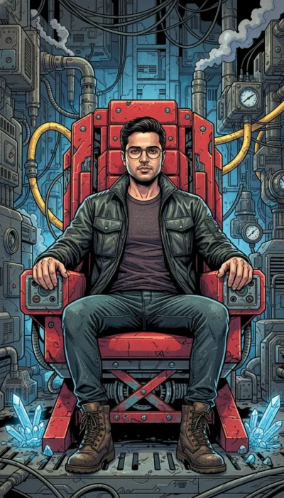 AI-generated image: Ultra-Detailed Neo Comic Portrait in an Industrial Sci-Fi Throne