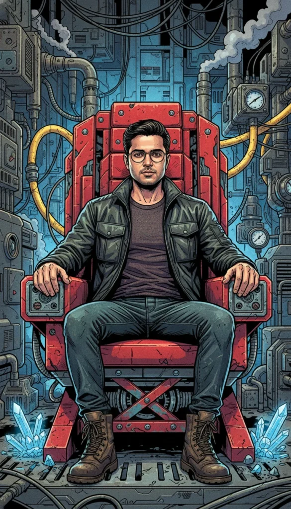 Ultra-Detailed Neo Comic Portrait in an Industrial Sci-Fi Throne