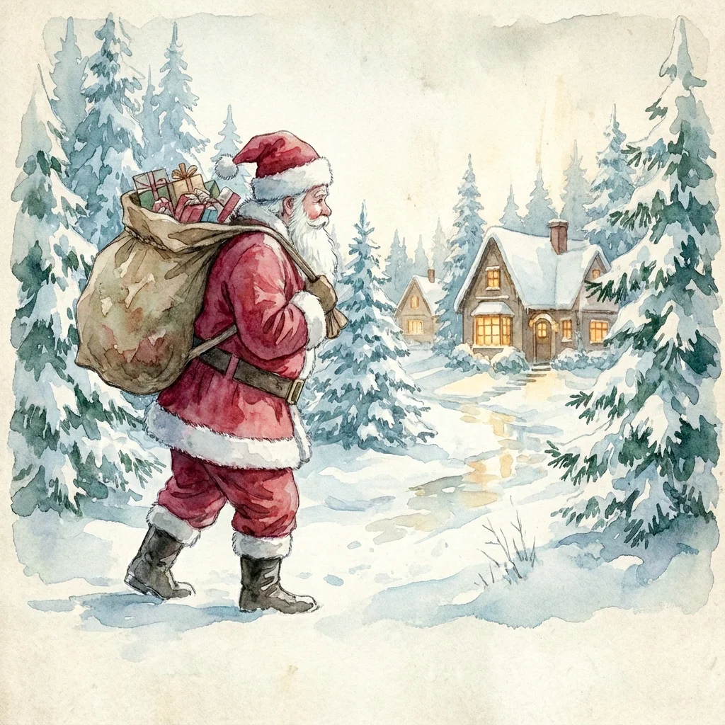 Vintage Watercolor illustration of Santa Claus
