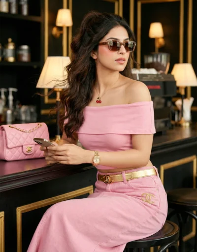 AI-generated image: Cinematic Coffee Shop Portrait in Black and Gold (Gemini Prompt)