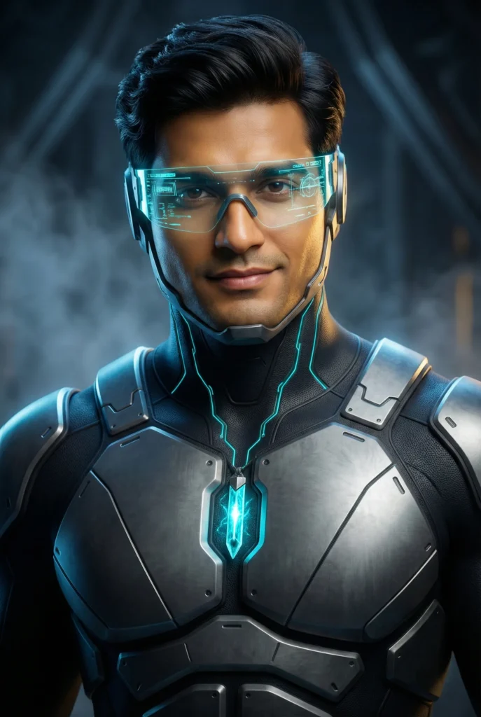 Cinematic South Asian Superhero Portrait of “The Kinetic Architect”