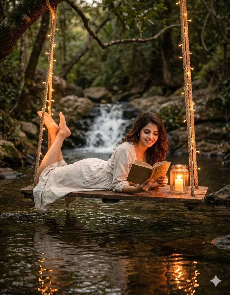 Enchanted Forest Portrait With Swing and Lantern