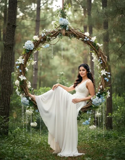 AI-generated image: Forest Fashion Portrait on Enchanted Hanging Swing (Gemini)