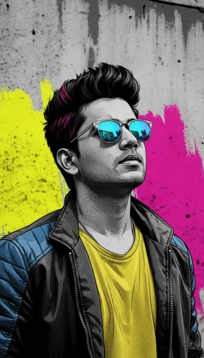 AI-generated image: Graphic Novel Portrait with Neon Graffiti Wall (Gemini Prompt)