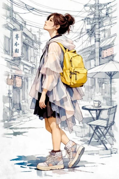 High Fashion Digital Illustration in Urban Japanese Street Style
