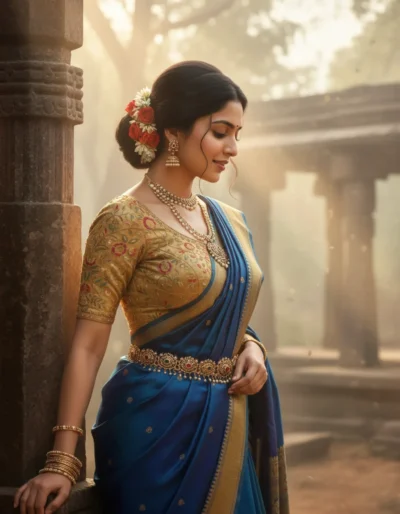 AI-generated image: Indian Royal Portrait: Woman in Traditional Saree at Temple