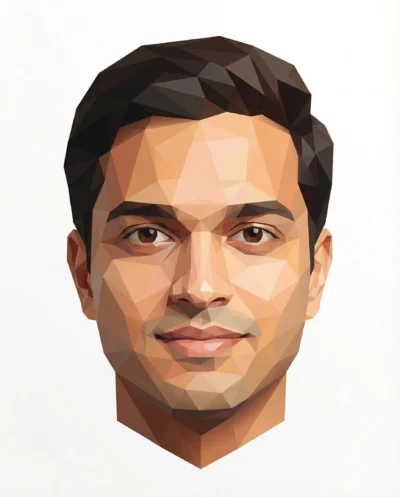 Low Poly 3D Geometric Portrait on Clean White Background