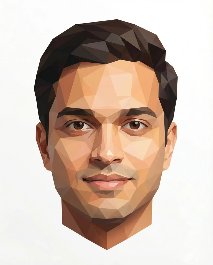 Low Poly 3D Geometric Portrait on Clean White Background
