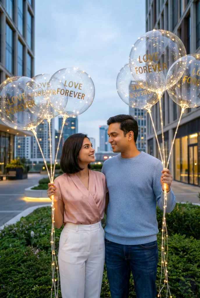 Romantic Couple Reel with Glowing Love Forever Balloons