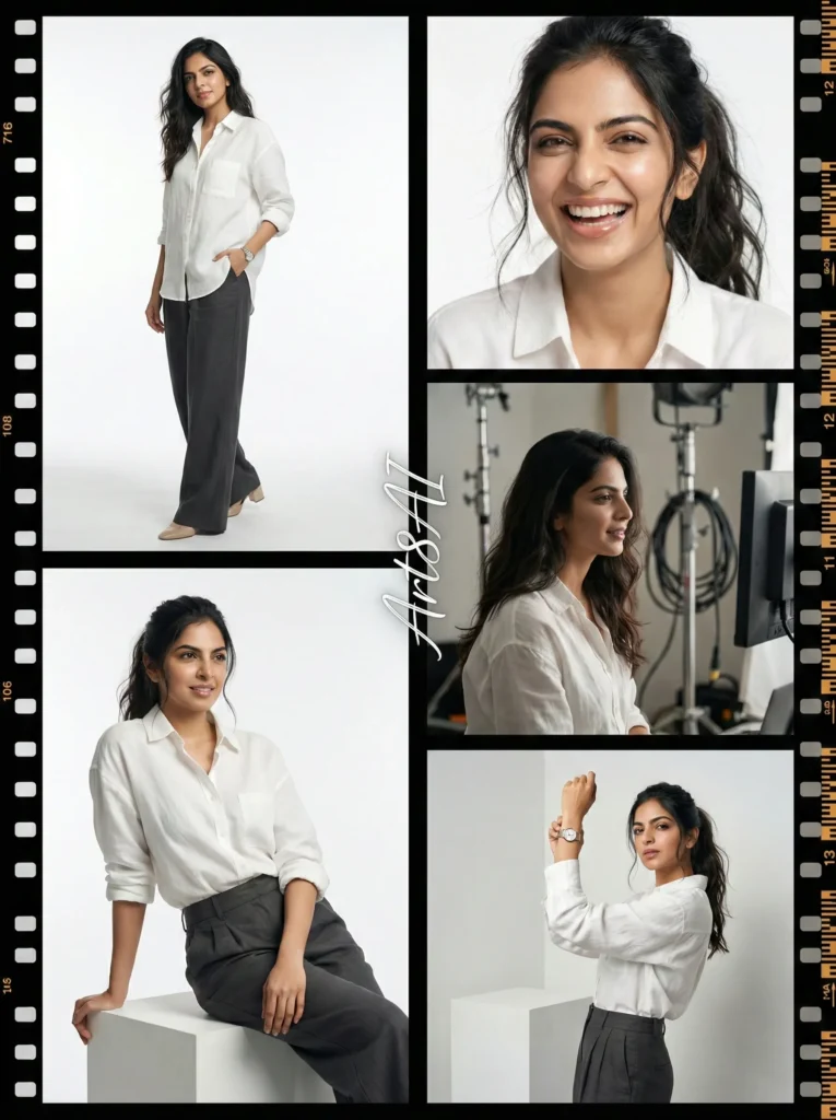 Vintage Film Strip Fashion Collage with Minimalist Studio Editorial Panels