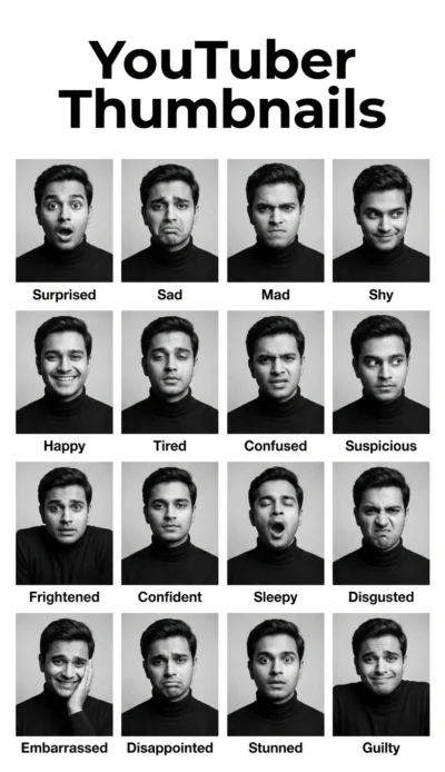 YouTube Thumbnail Expressions: 4×4 Reference Poster Prompt