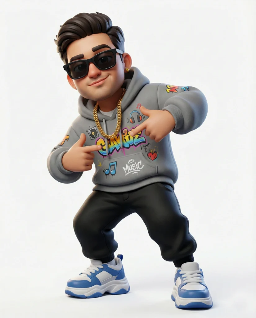 3D Stylized Character in Playful Hip-Hop Streetwear