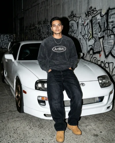 90s Streetwear Portrait with Toyota Supra Night Vibes