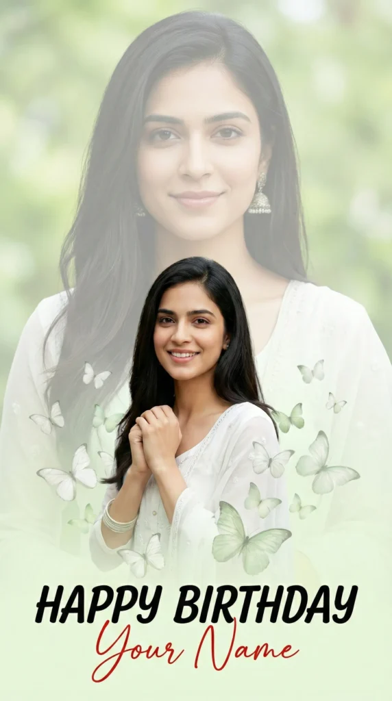 Butterfly Birthday Photo Collage with Nature-Inspired Portrait