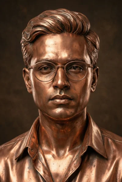 Copper Statue Portrait with Refined Chest-Up Composition