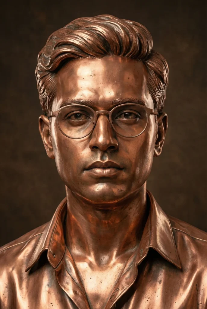 Copper Statue Portrait with Refined Chest-Up Composition