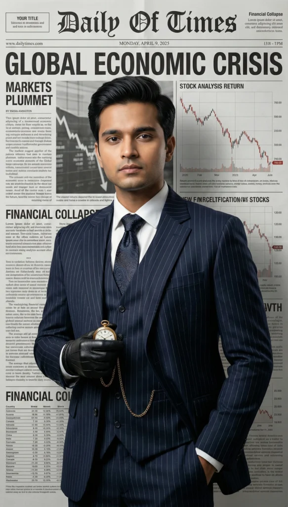Economic Crisis Editorial Portrait with Pinstripe Suit & Pocket-Watch