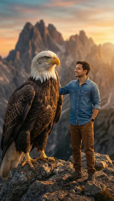 Giant Eagle Fantasy Portrait on Golden Hour Mountain Peak