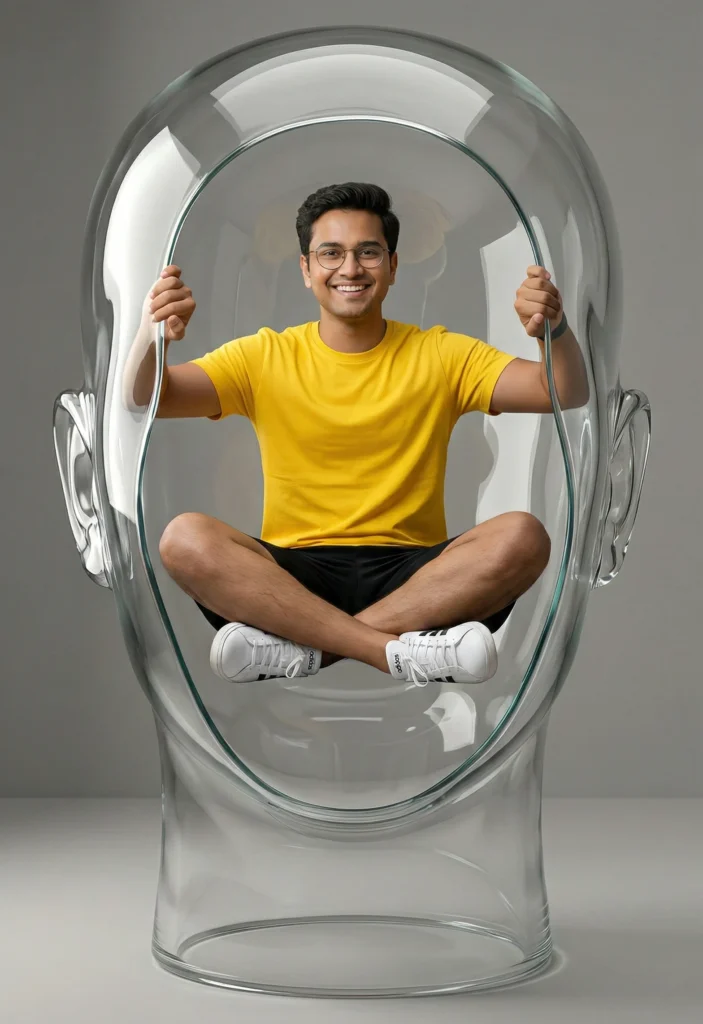 Glass Head Portrait with Floating Full-Body Identity