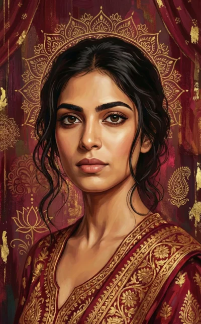 Indian Miniature Art Wallpaper with Maroon Lotus Mandala Background